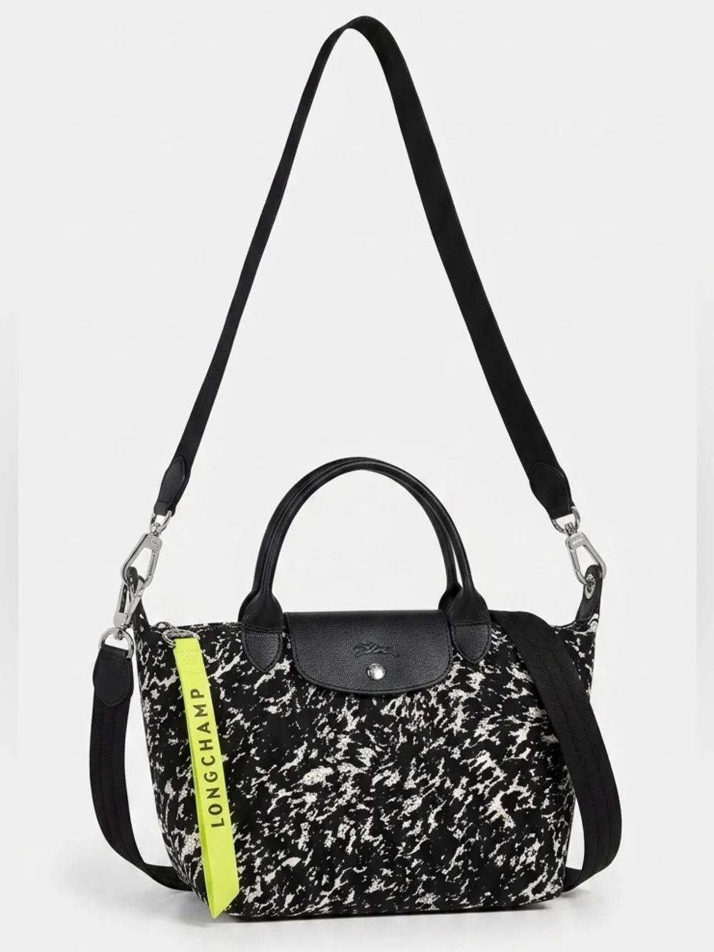 Longchamp Le Pliage Appaloosa Black White Coated Canvas Crossbody Bag Small
